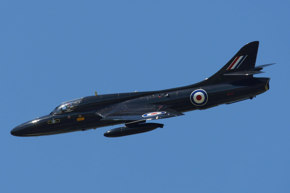Black Hunter Hawker T-55 at ITPS flying under blue sky