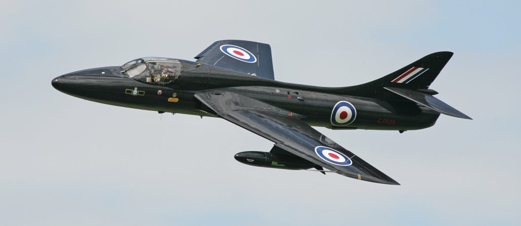 Black Hawker Hunter T.7 Airplane in flight