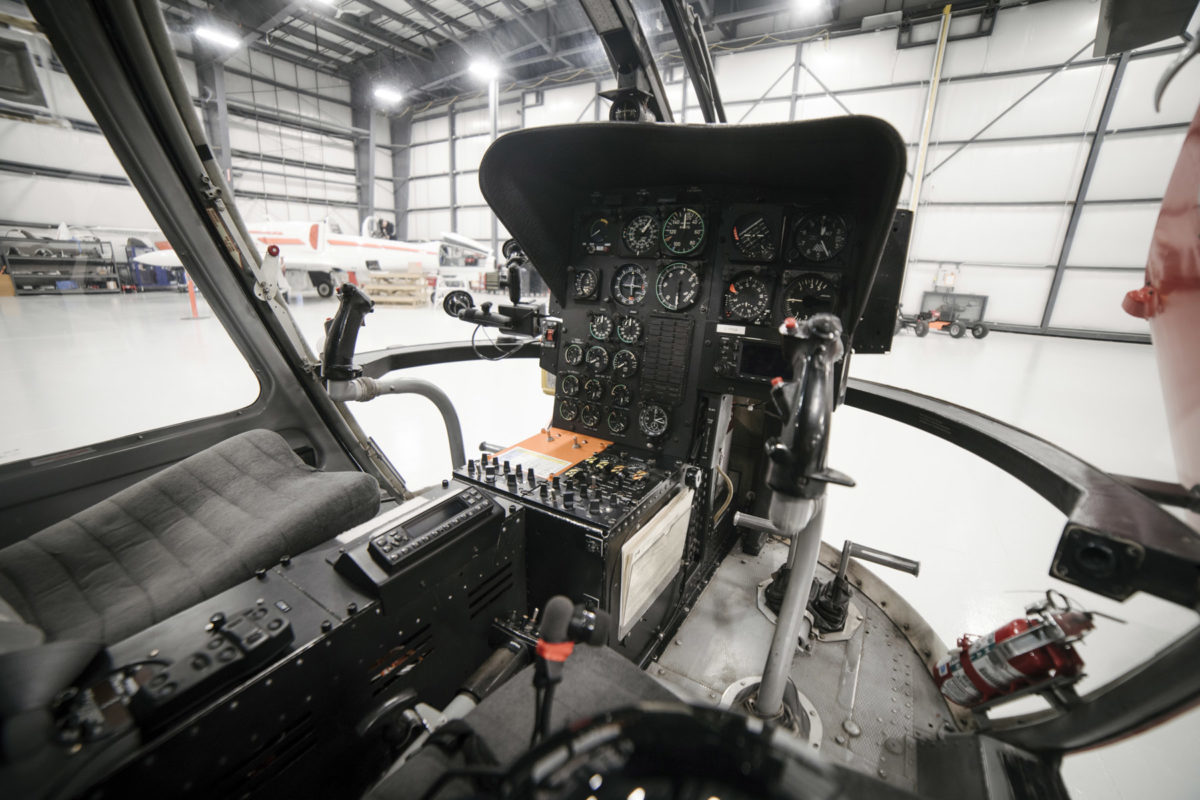 Bo-105M cockpit inside ITPS aircraft hangar