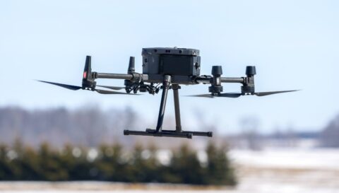 drone flying in field