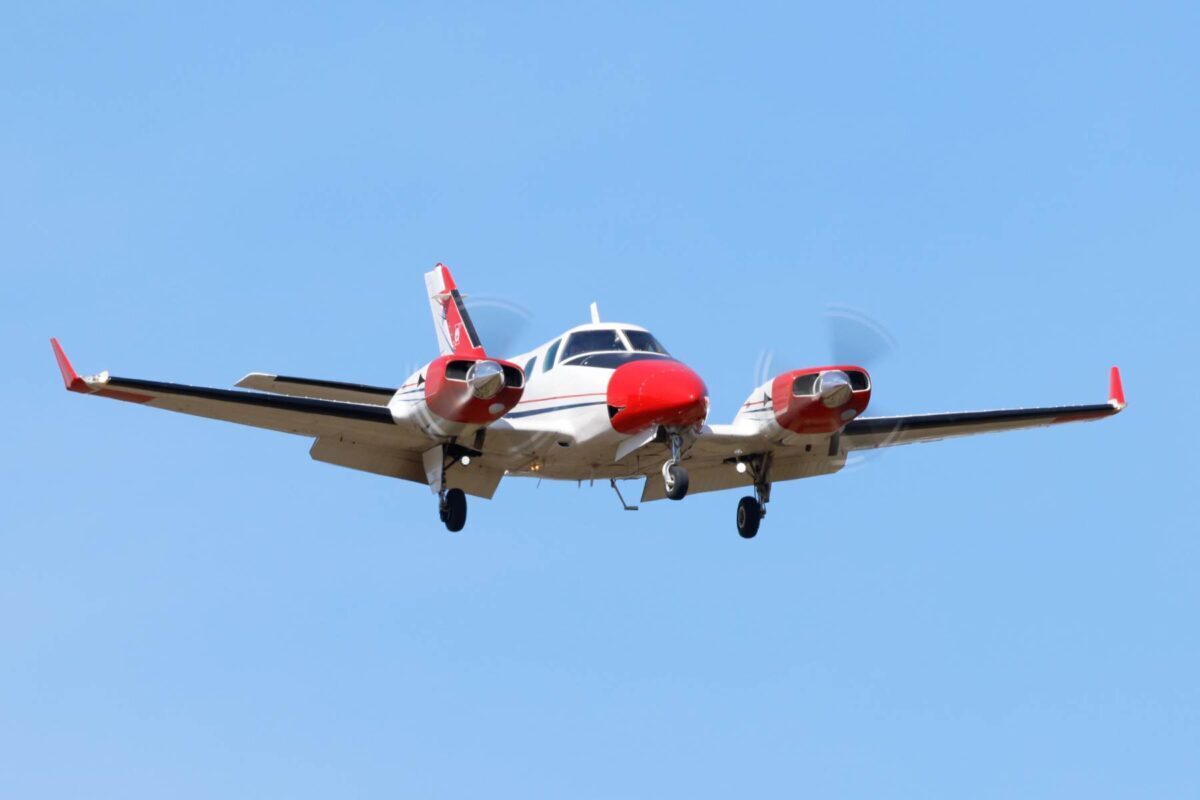 Beechcraft Duke B60 Flying in blue sky