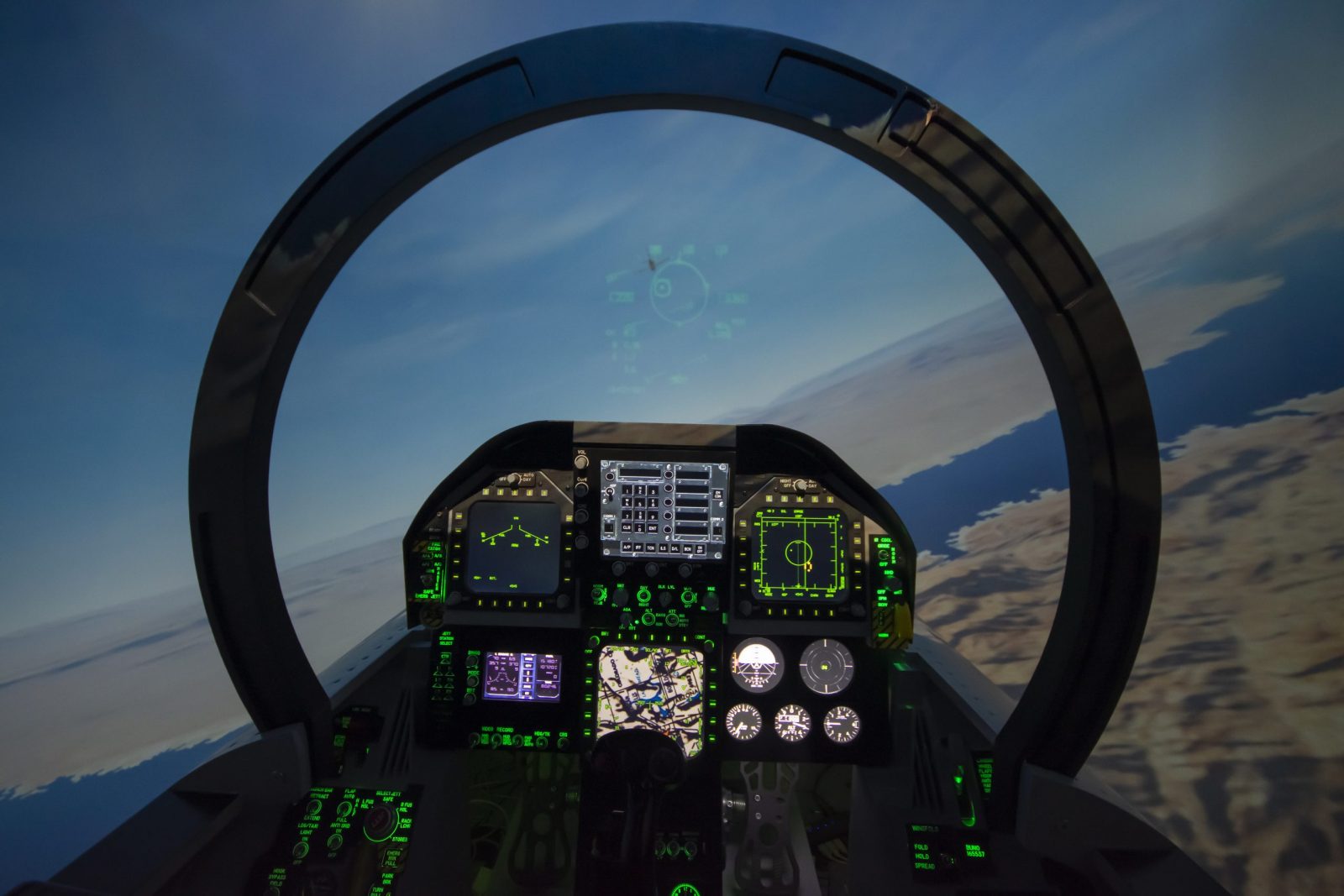 F-18 fighter jet aircraft simulator cockpit
