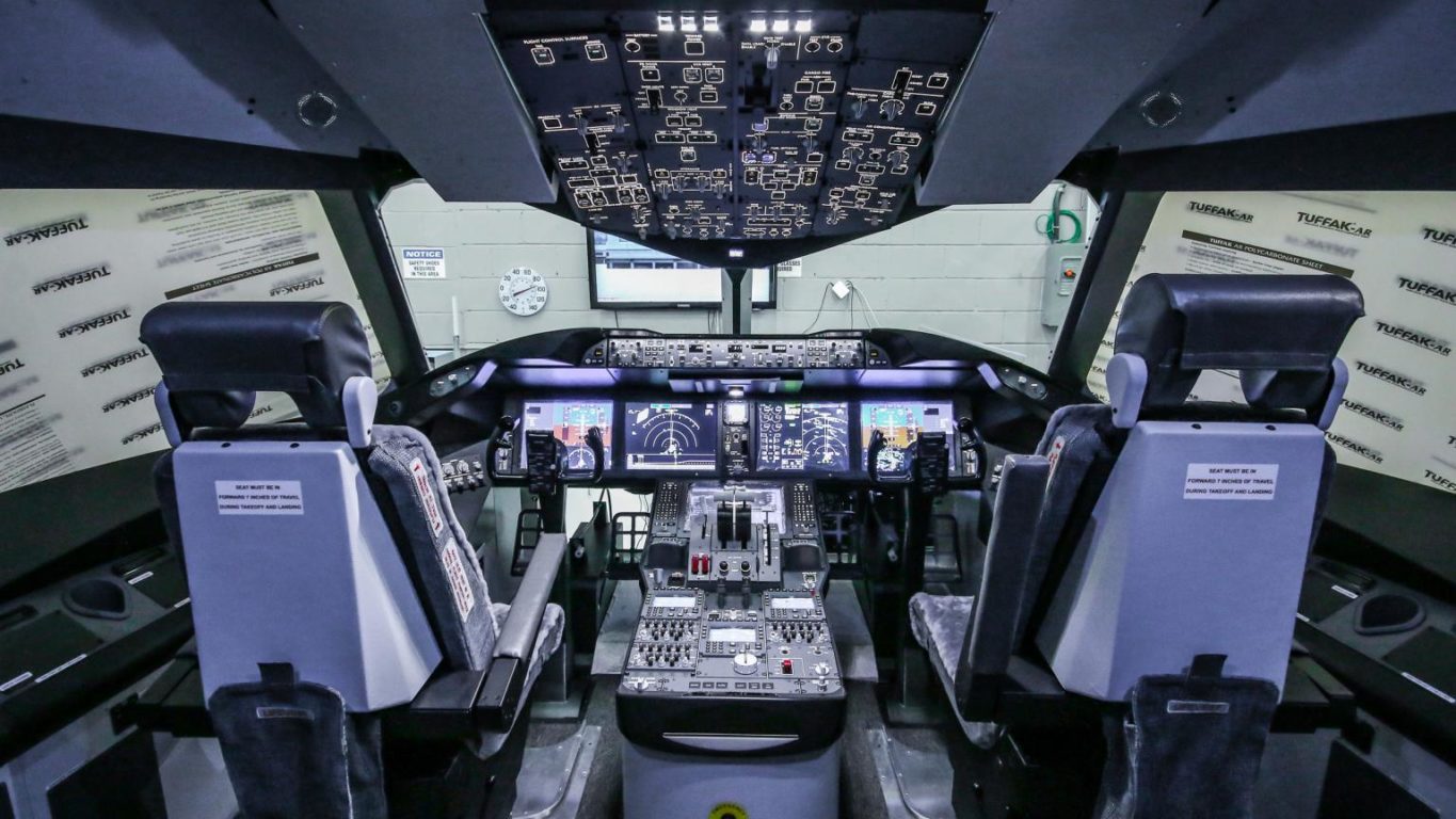B787 simulator cockpit.