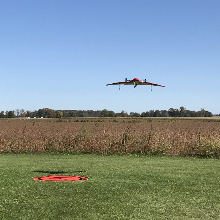 UAS drone approaching landing