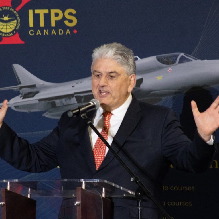 Giorgio Clementi opening remarks at the International Test Pilots School in London, Ontario.