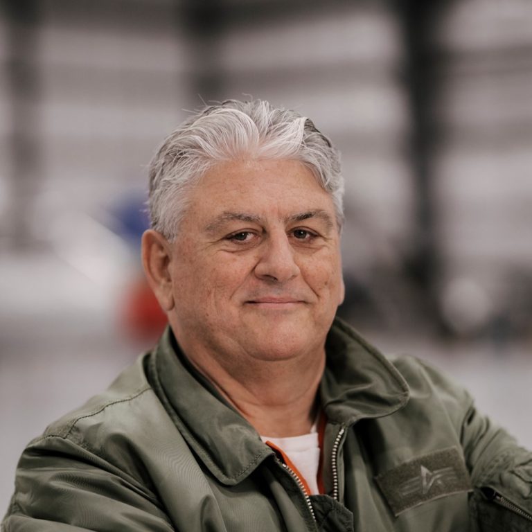 Giorgio Clementi, President of ITPS, shown in hangar