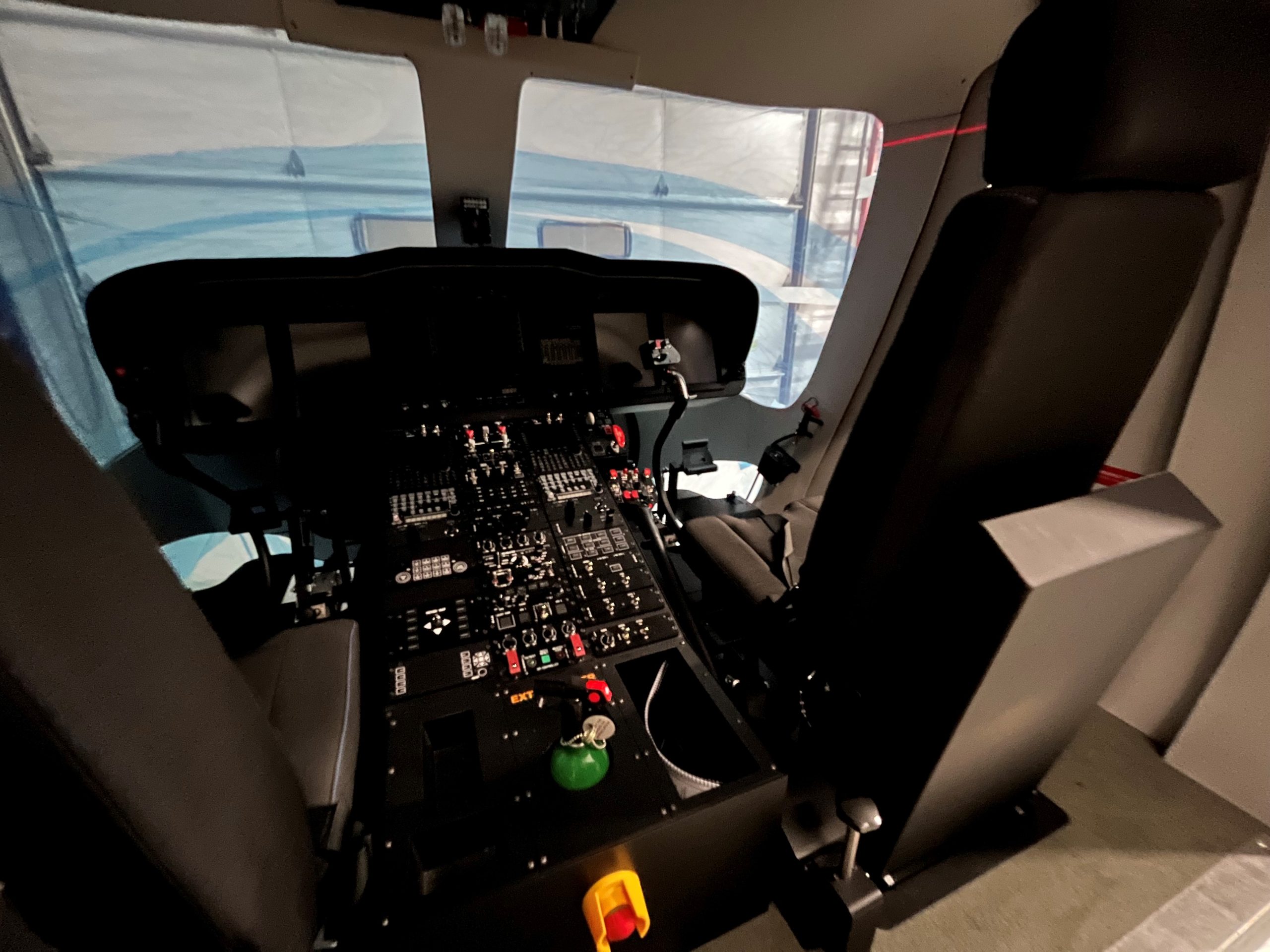 Cockpit view of the AW139 being installed at ITPS.