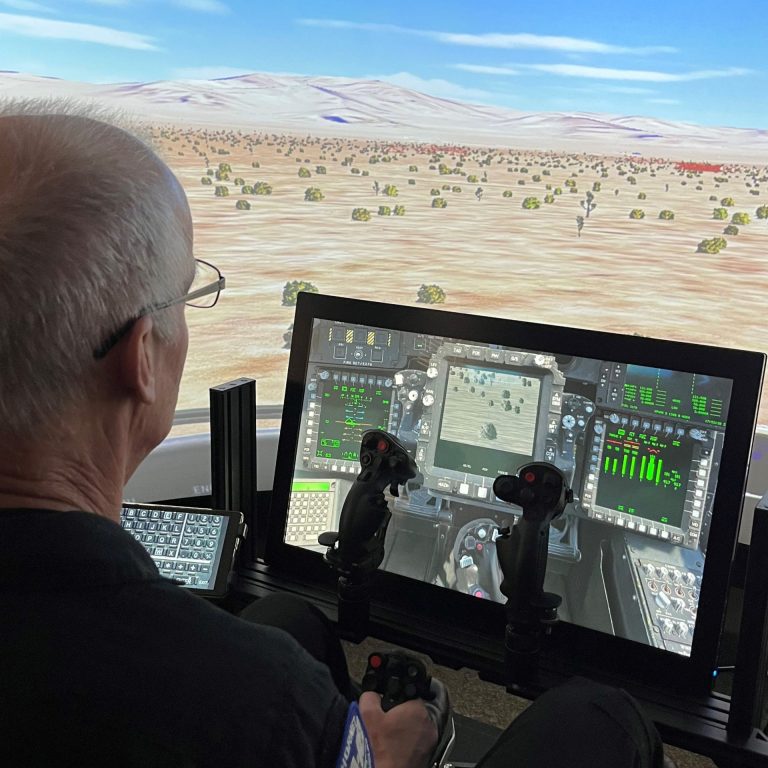 Steve Bigg flying Attack Helicopter Apache simulator
