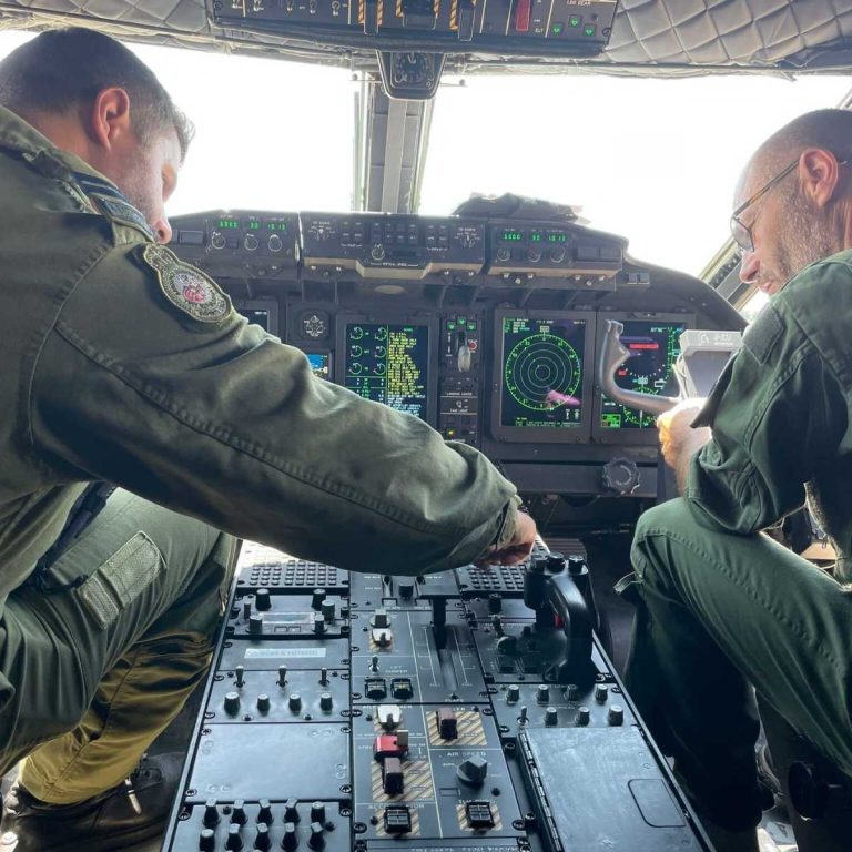 instructor and student flight testing Europe in cockpit