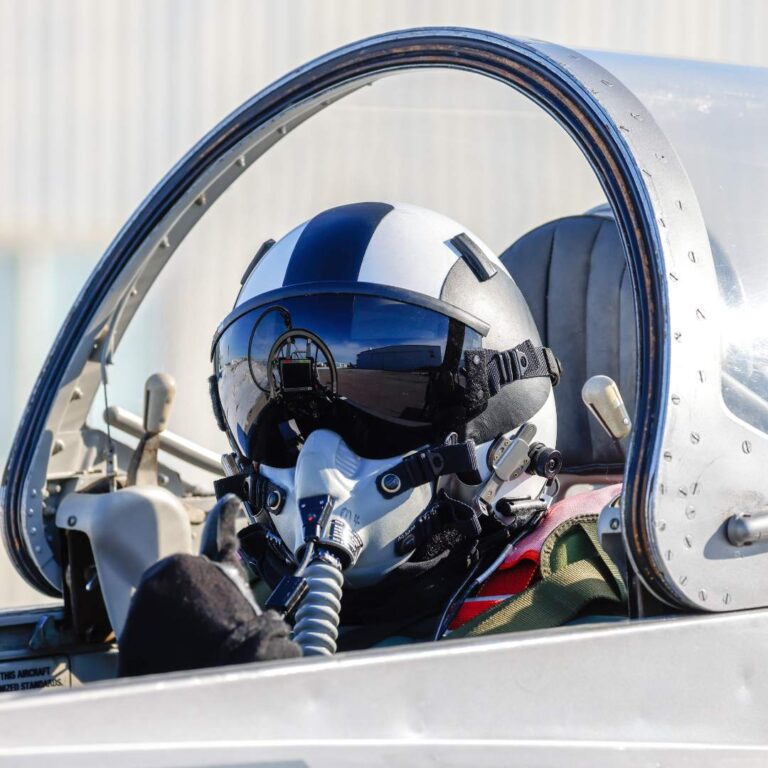 pilot in L29 cockpit with Helmet and mask on