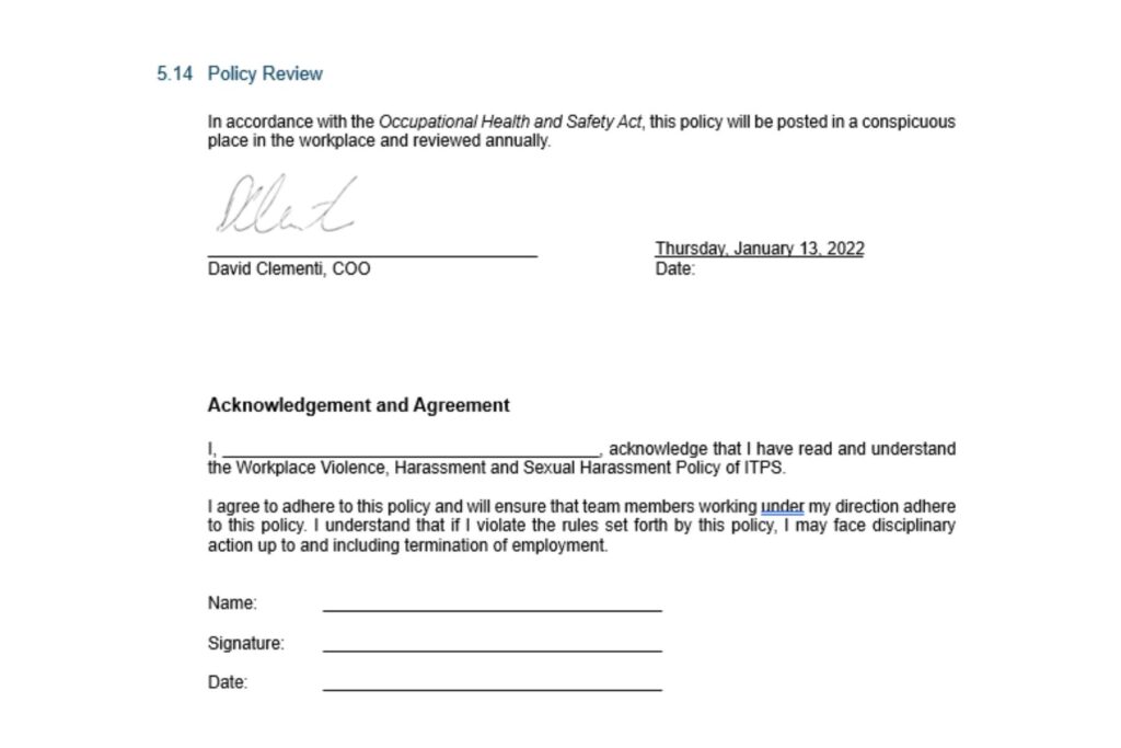 Untitled design (8) Policy Review, signed by COO, David Clementi, dated 2022