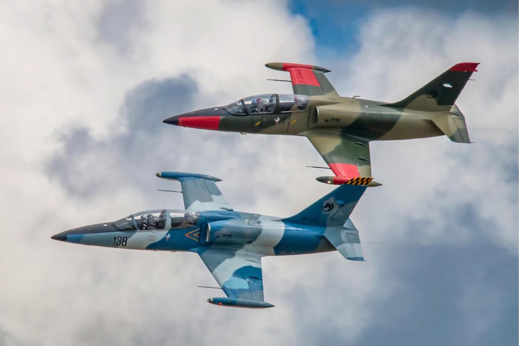 yes (2) two L39 aircraft flying in two-ship formation
