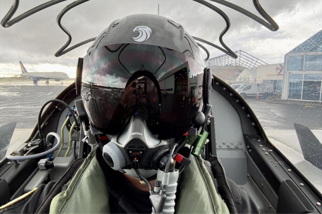 4 Dave Lohse with Jet helmet in Leonardo M-346 Advanced Jet Trainer cockpit