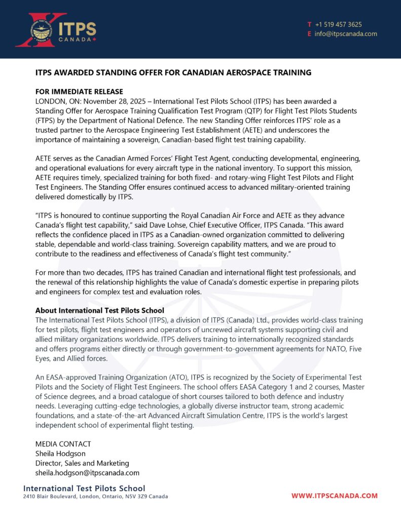 Royal Canadian Air Force Press Release ITPS