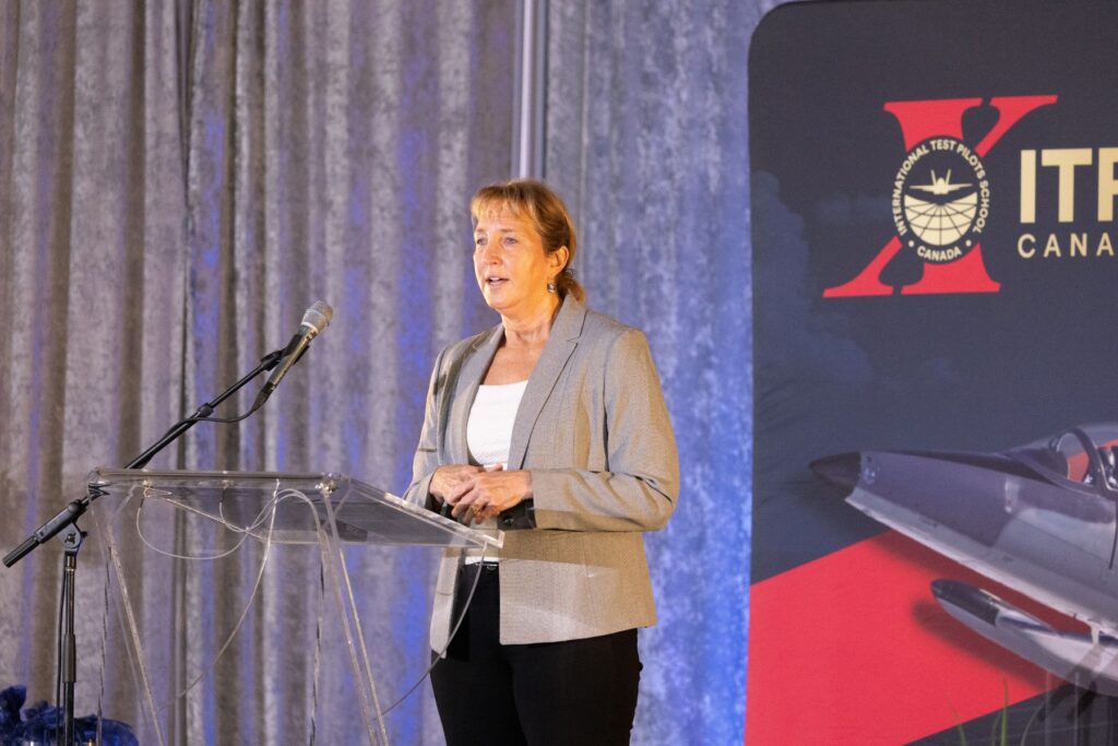 Kelly Latimer, SETP president presenting at ITPS flight test seminar, 2025