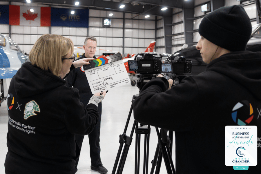 Camera team with clapperboard for Dave Lohse