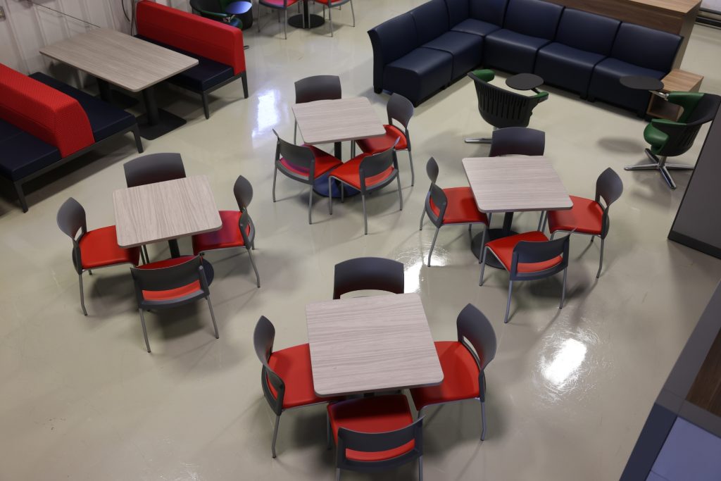 chres tables and chairs in student lounge