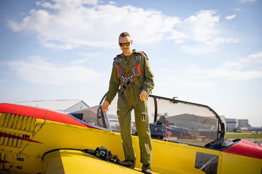 ITPS student on Sukhoi SU-29 wing