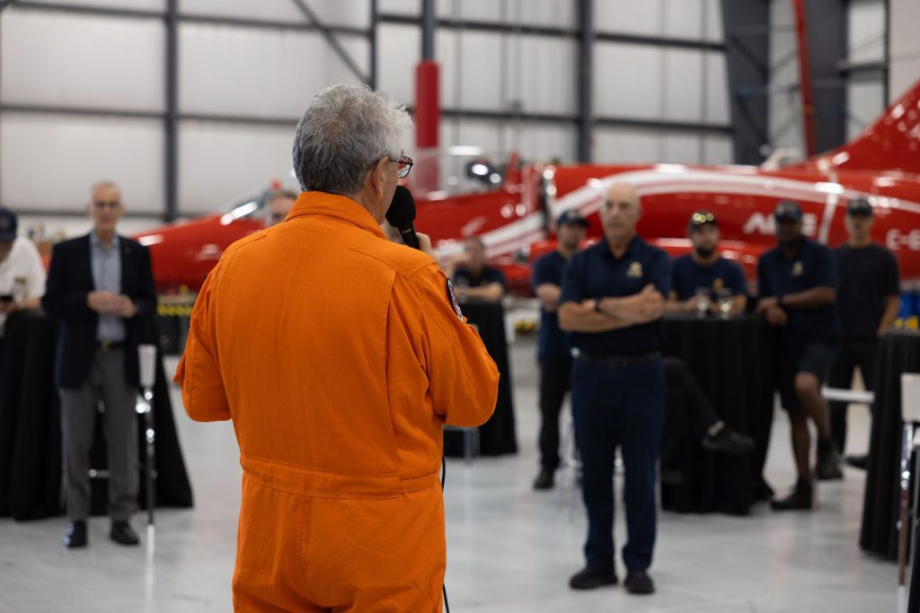 8 Giorgio Clementi speaking to crowd in ITPS hangar