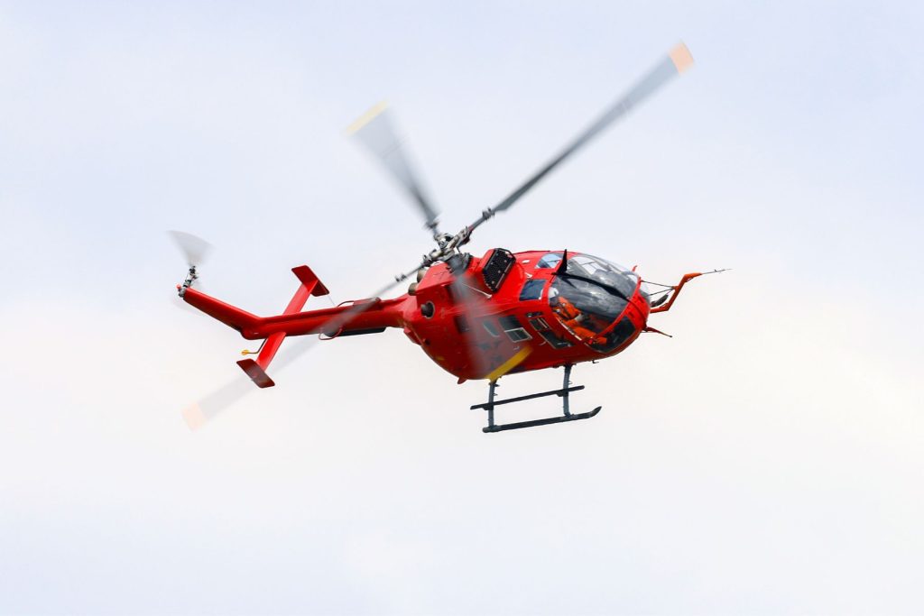 Bo105 flying at steep angle