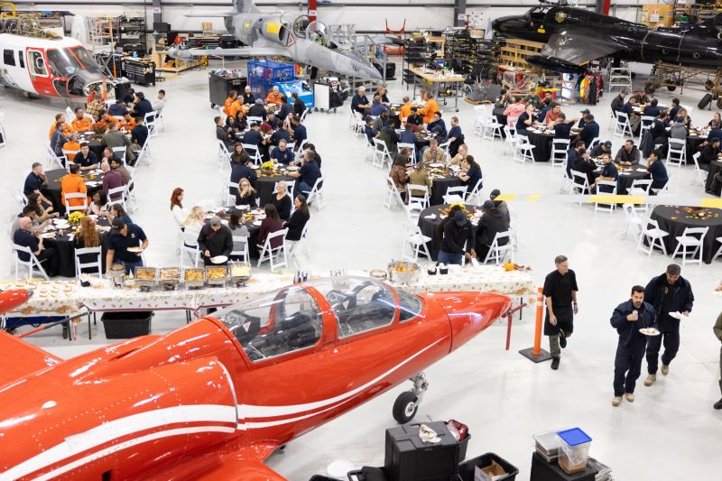 1791746784105 ITPS ACE VSS in hangar with employees staff students and instructors at tables
